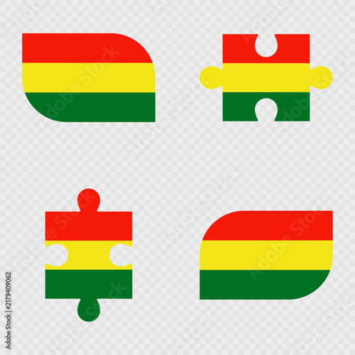 Bolivia Flag Rounded Shapes and Puzzle Set.