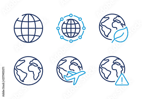Global Network and Environment thin line icon set. Minimal web icons
