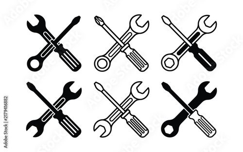 Quadro su tela Crossed wrench and screwdriver tools icons set for repair and maintenance servic