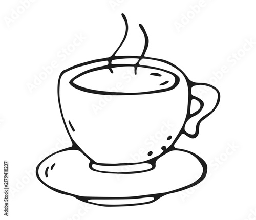 Cozy Coffee Cup with Steam on Saucer Hand Drawn Doodle
