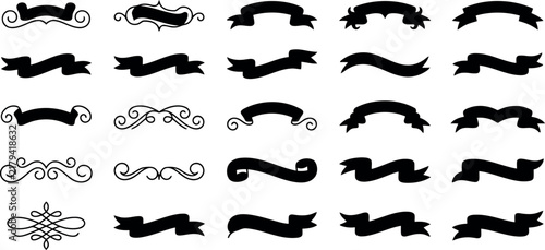 Black decorative scroll and banner designs