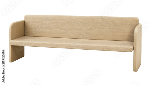 Фотография Minimalist wooden bench with solid backrest and smooth light oak texture transpa