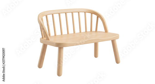 Quadro su tela Modern minimalist light wooden bench with spindle backrest isolated on white bac