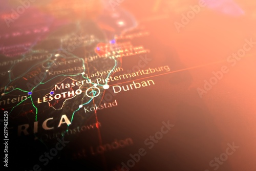 Foto Map of Durban styled in cyber red colors
