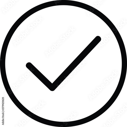 Simple black line vector icon of a circle with a checkmark.