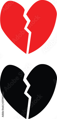 Black and red broken heart vector icon image