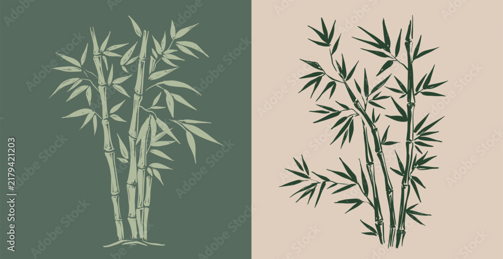 Naklejka premium Bamboo tree set, Hand drawn style. 