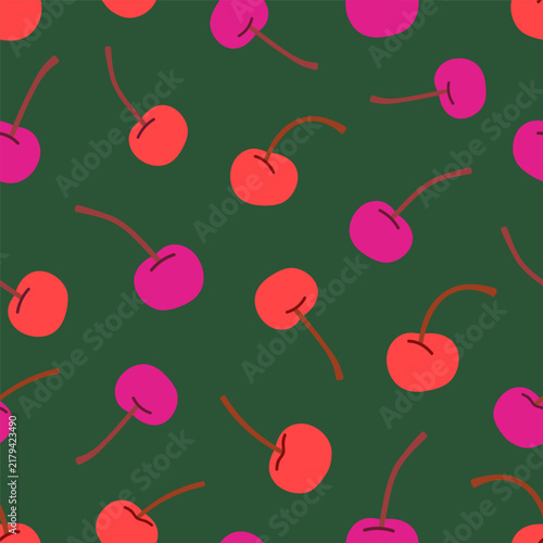 Cherry seamless pattern design. Endless fruit background, repeating print. Pr...