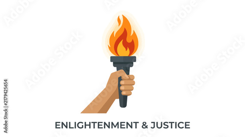 Human Hand Holding Burning Flaming Torch Symbolizing Enlightenment Justice Liberty and Truth Illustration