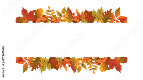 Frame made of autumn leaves. Vector seasonal hand drawn illustration of a foliage border.