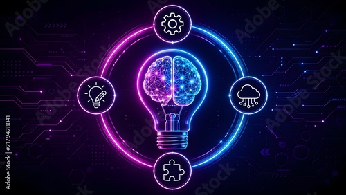 Artificial Intelligence Brain Concept with Digital Technology Icons