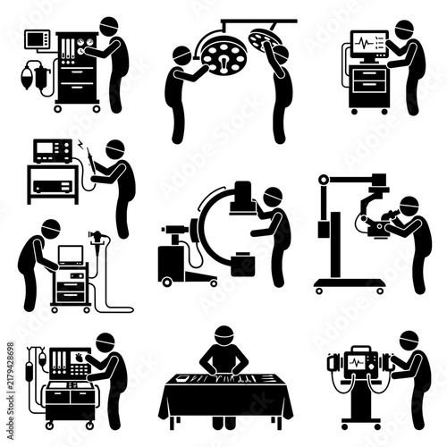 Medical Surgery Operating Room Equipment Icons Set