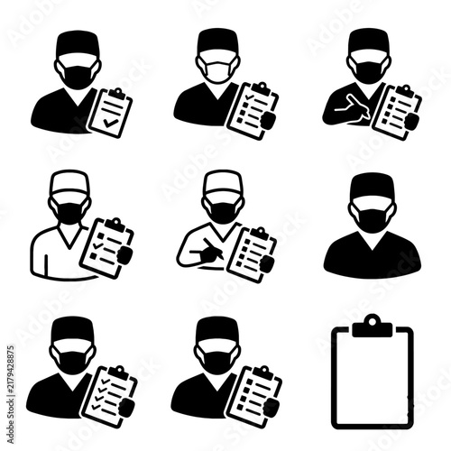 Medical Professional with Clipboard Icons Set