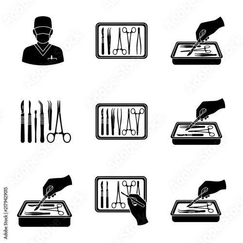 Surgical Instruments and Medical Procedure Icons Set