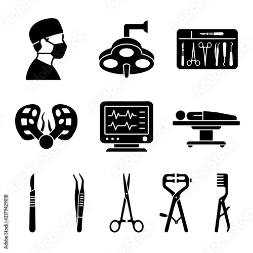 Surgical Icons and Medical Equipment Vector Set