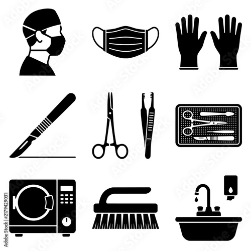 Medical Surgical Equipment and Hygiene Icons Set