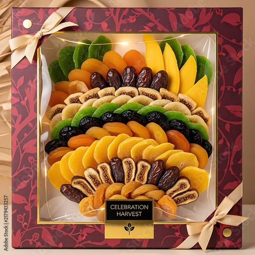 Gift box of assorted dried fruits and dates for holidays and healthy snacking
