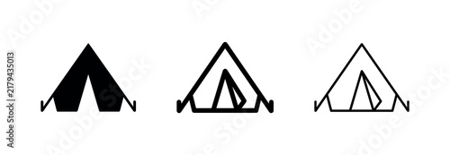 фотографія Tent icon set in three different line weights and solid style