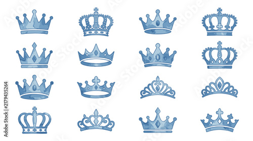 Cuadro en lienzo Watercolor Crown Set with Tiara and Diadem for Wedding Stationery