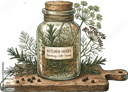 Rustic Botanical Kitchen Herb Display