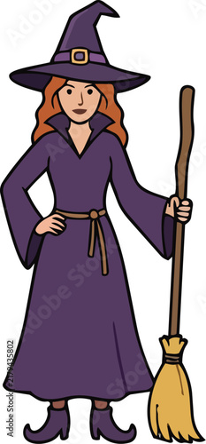 halloween witch with broom