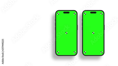 3d rendered iphone 14 pro with green screen tracking marks and rotations on white background
