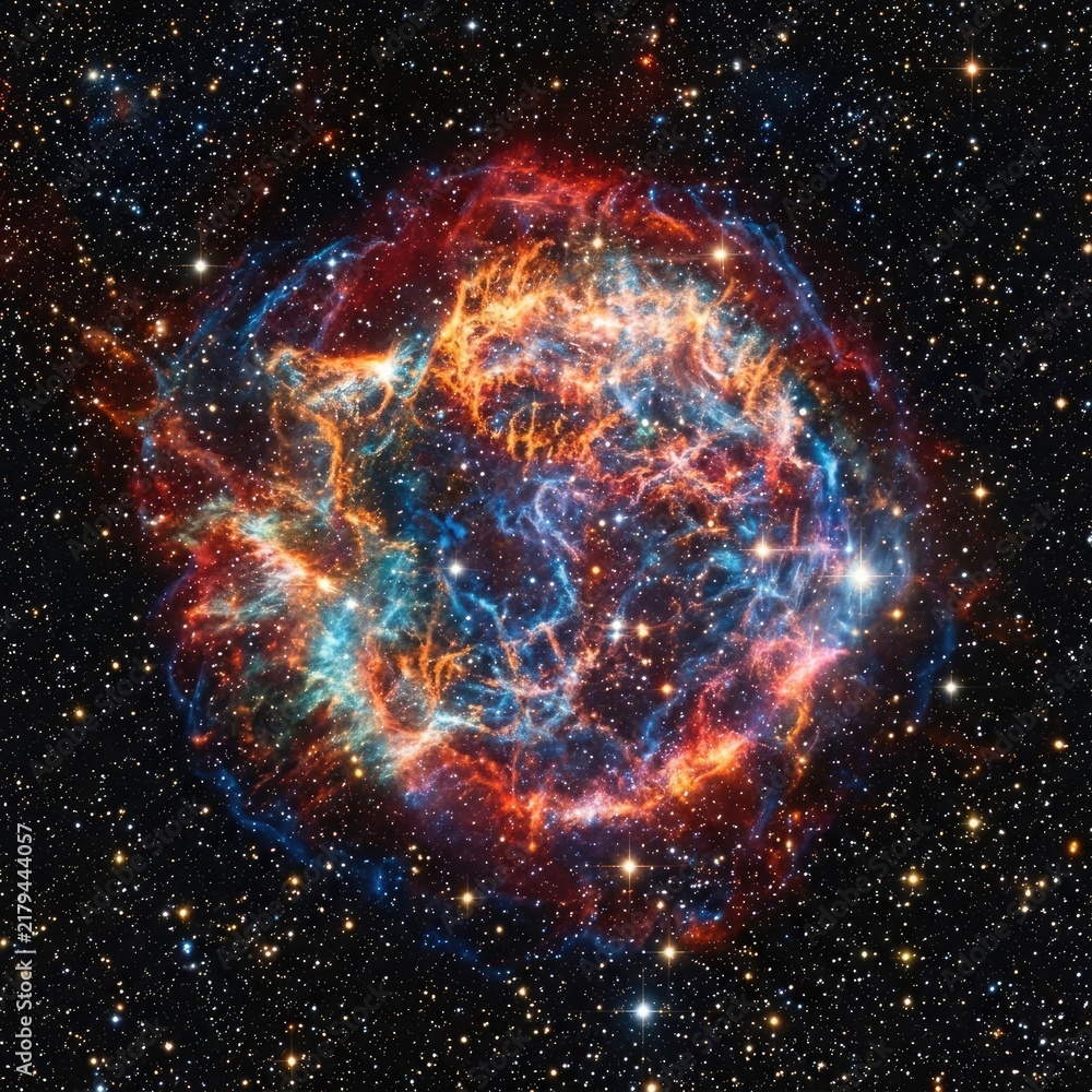 Fototapeta premium Vibrant colorful nebula in deep space with glowing stars and cosmic gas clouds