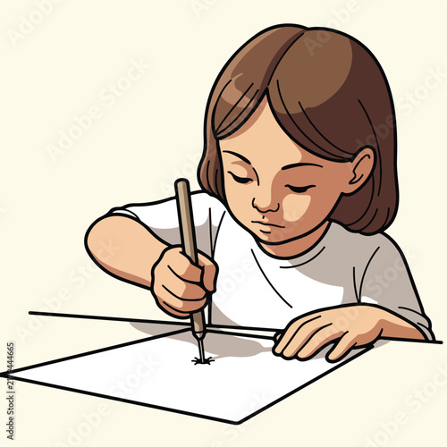 Young artist drawing on paper at a desk