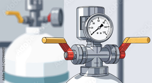 Pressure gauge and valves on tanks in a clean environment