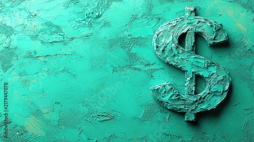 Dollar symbol on textured teal-green background
