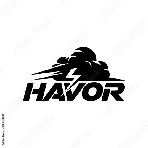 Bold Black Cloud and Lightning Storm Logo Design