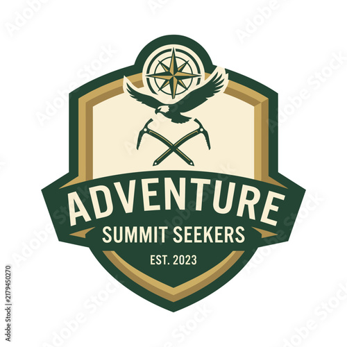 An adventurous emblem representing summit seekers and mountain climbers, showcasing the essence of exploration and outdoor excitement for enthusiasts of nature and adventure.