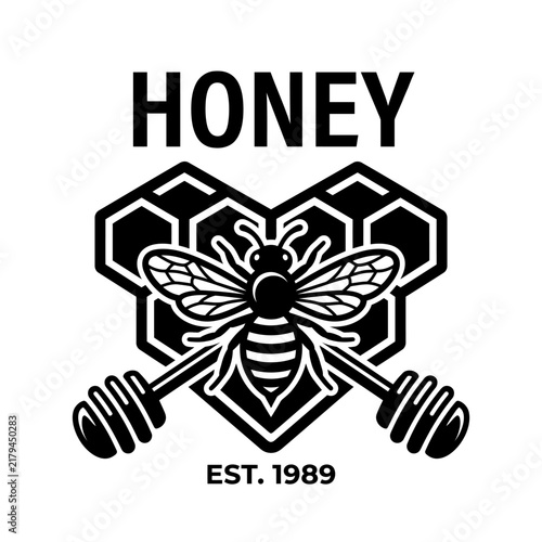 This striking black and white logo features a bee and honeycomb, symbolizing purity and quality, perfect for branding honey products and apiculture-related businesses.