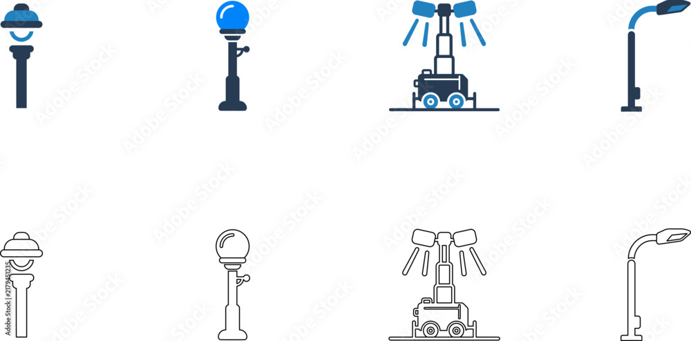 Naklejka premium Collection of various modern and classic street lamp designs isolated on a white background for architectural planning