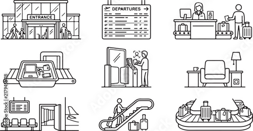 Airport Journey Vector Line Icons Set
