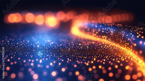 Glowing dots flow, creating depth and dimension