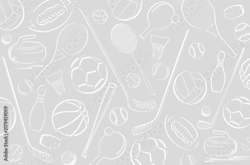 Fototapeta kuchenna Pattern of various white sports equipment on light gray background