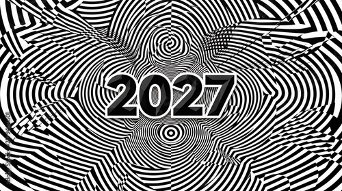 Naklejka 2027 optical art background with black and white psychedelic illusion vector illustration