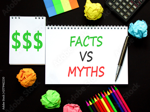 Foto Facts vs versus myths words symbol