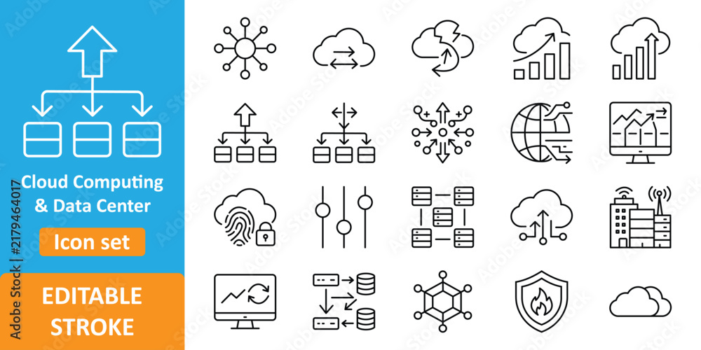 Fototapeta premium Cloud Services Architecture and SaaS Icon Set