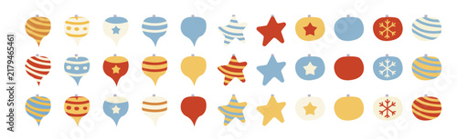 Retro Christmas Ornament Collection, Colorful Vintage Baubles and Stars Set