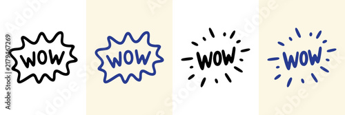 Exclamation Expressions Hand Drawn Doodle Icon Set. Surprise Sketch Symbol Collection. Social Media Marketing Advertising Comics Presentations Digital Content. Isolated Vector Illustration