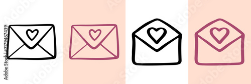 Love Letters Hand Drawn Doodle Icon Set. Romantic Messages Sketch Symbol Collection. Greeting Cards And Relationship Communication. Isolated Vector Illustration