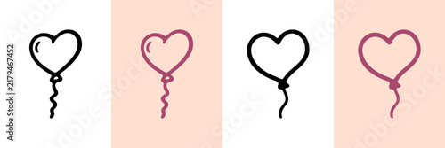 Heart-Shaped Balloons Hand Drawn Doodle Icon Set. Love And Celebration Sketch Symbol Collection. Romantic Events And Party Decoration. Isolated Vector Illustration