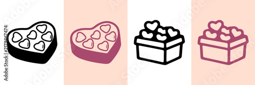 Heart-Shaped Gift Boxes With Hearts Hand Drawn Doodle Icon Set. Valentine'S Day Love Gifts Sketch Symbol Collection. Holiday Promotions And Greeting Cards. Isolated Vector Illustration