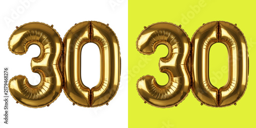 Картината върху платно Gold foil balloon number thirty on backgrounds