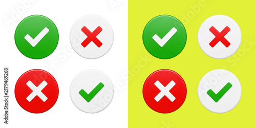 Foto Check mark and cross mark 3D icon set