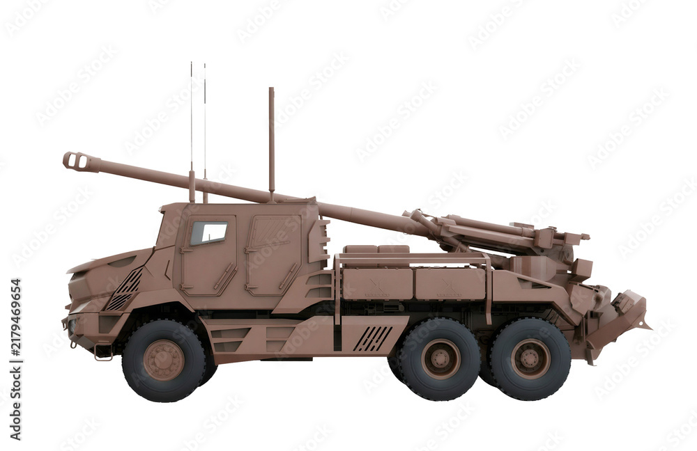 Fototapeta premium Modern French wheeled 155mm self-propelled howitzer of the new generation