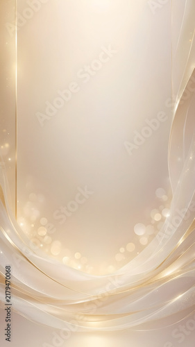 Champagne gold and ivory wave frame vertical background with copy space