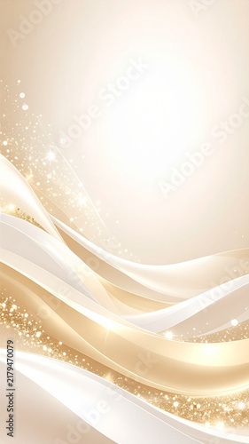 Champagne gold and ivory flowing wave vertical background with copy space